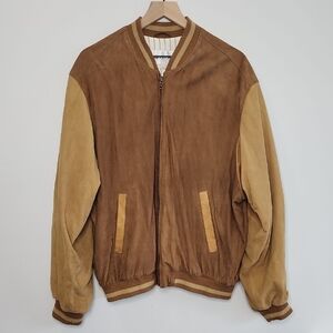 Bullock & Jones Classic Brown and Tan Leather Bomber with Ribbed Details